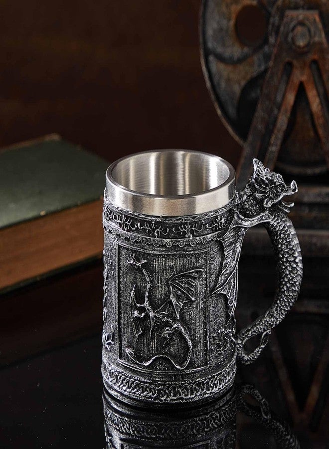 Reallnaive 2 Pcs Medieval Dragon Mug 15oz Goth Game Dungeons Coffee Mug Novelty Thrones Beer Stein Tankard Stainless Drinking Cup for Men GOT Dragon Lover Collector Medieval Gift Party Decoration - Image 5